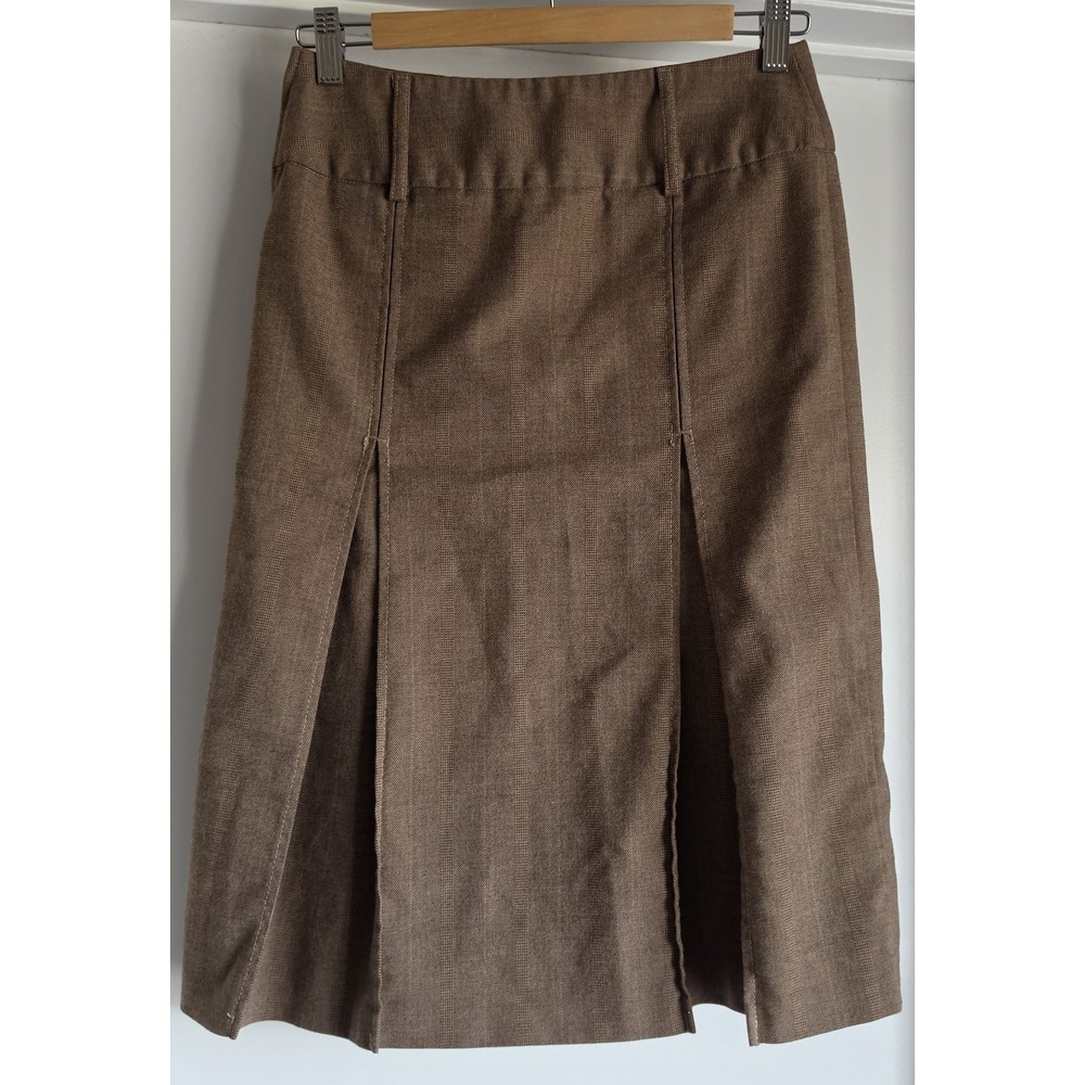 VTG United Colors of Benetton Skirt Size 28W Brown Check Plaid Midi Classic